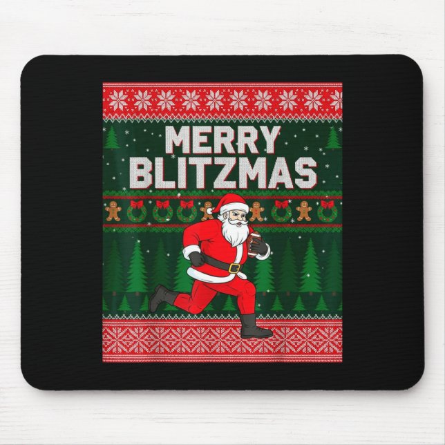Tapis De Souris Christmas Merry Blitzmas Santa Football Ugly Sweat (Devant)