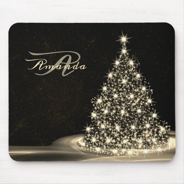 Tapis De Souris Christmas Monogram Golden Shiny Tree Winter Black (Devant)