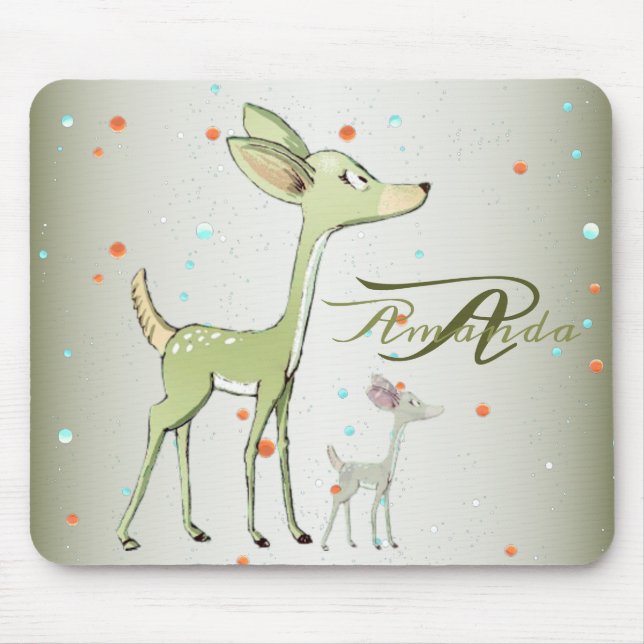 Tapis De Souris Christmas Monogram Green Deers Holidays Cute (Devant)