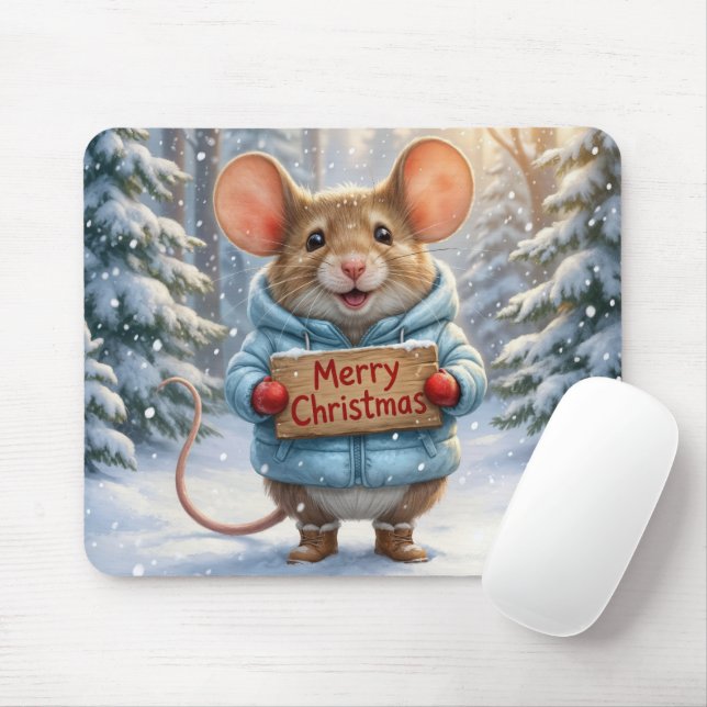 Tapis De Souris Christmas Mouse In Winter Forest (Avec souris)