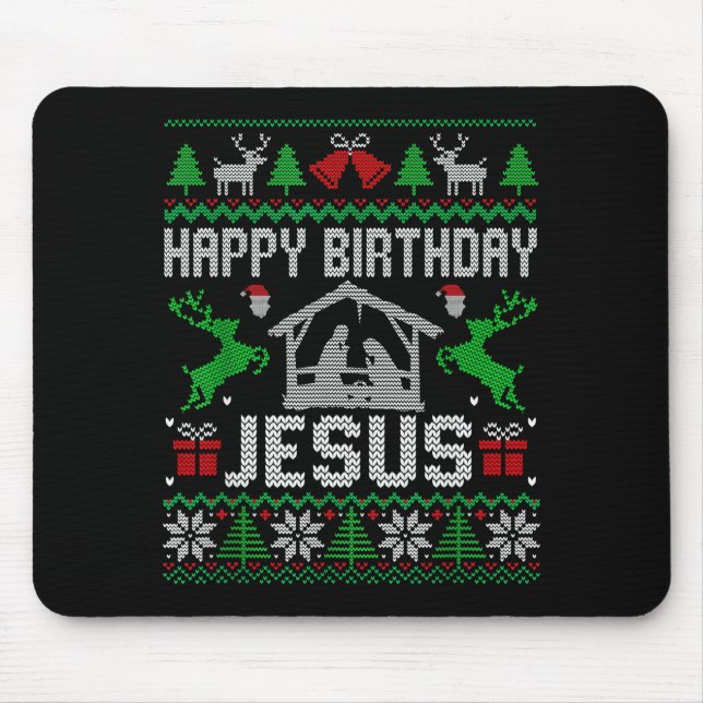 Tapis De Souris Christmas Outfit Happy Birthday Jesus Holiday Ugly (Devant)