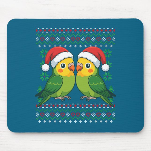 Tapis De Souris Christmas Parakeet Ugly Xmas Sweater Parakeets Lon (Devant)