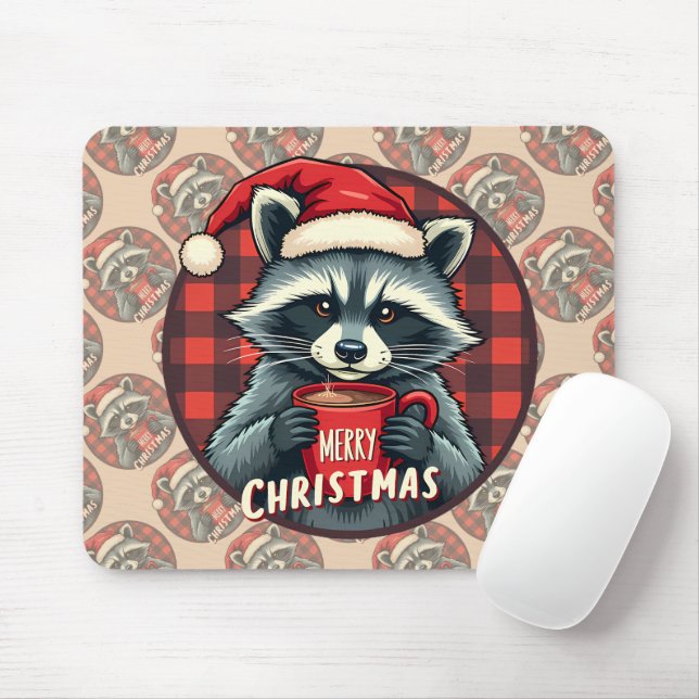 Tapis De Souris Christmas Raccoon Cocoa Cheer (Avec souris)