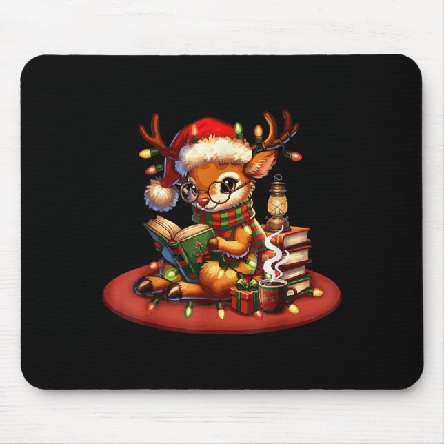 Tapis De Souris Christmas Reading Book Lovers Bookworm Coffee Rein (Devant)