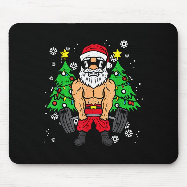 Tapis De Souris Christmas Santa Deadlift Xmas Weightlift Gym Men W (Devant)