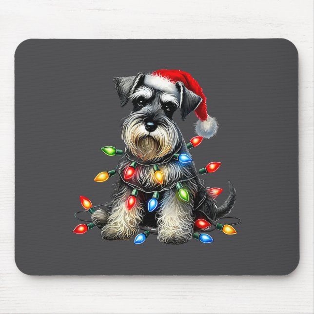 Tapis De Souris Christmas Schnauzer Dog Santa Hat Xmas Light Holid (Devant)
