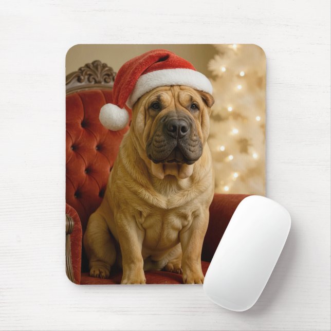 Tapis De Souris Christmas Shar-Pei Wearing Santa Hat (Avec souris)