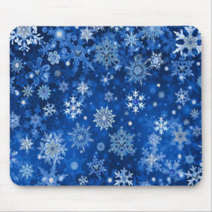 Tapis De Souris Christmas Snowflakes Blue and Silver