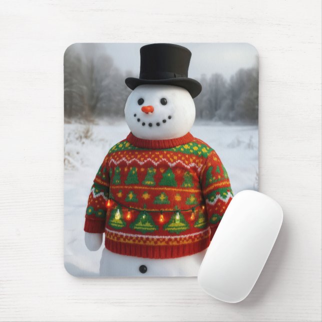 Tapis De Souris Christmas Snowman Wearing an Ugly Sweater (Avec souris)