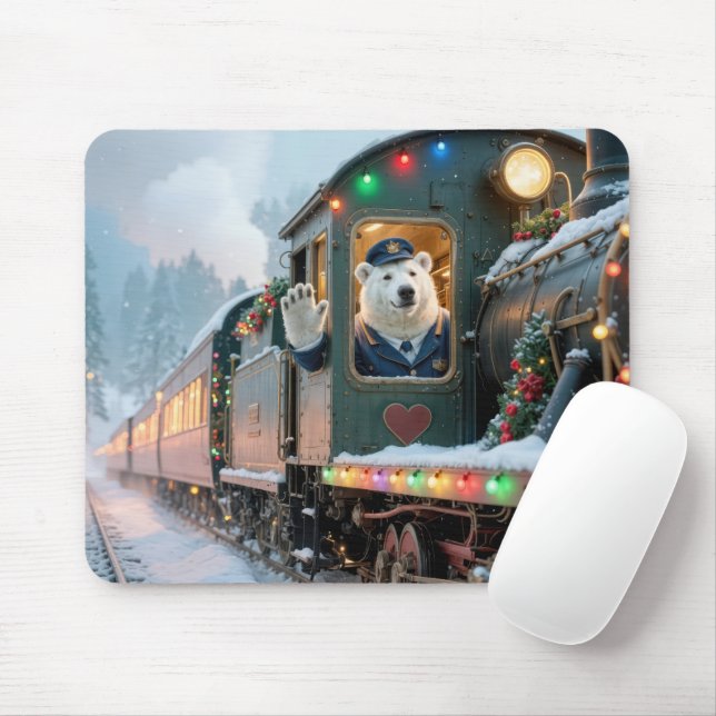 Tapis De Souris Christmas Train With Waving Polar Bear (Avec souris)