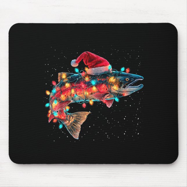Tapis De Souris Christmas Trout Fish Funny Fishing Santa Hat Light (Devant)