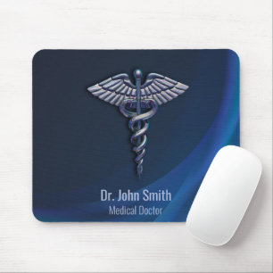 Tapis De Souris Chrome Dark 3D Holographique Médicale Caduceus