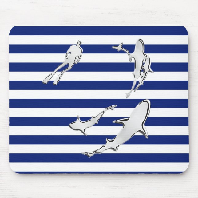 Tapis De Souris Chrome Plongeur et requins Silhouettes sur les ban (Devant)