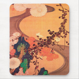 Tapis De Souris Chrysanthèmes par un ruisseau avec des rochers (17