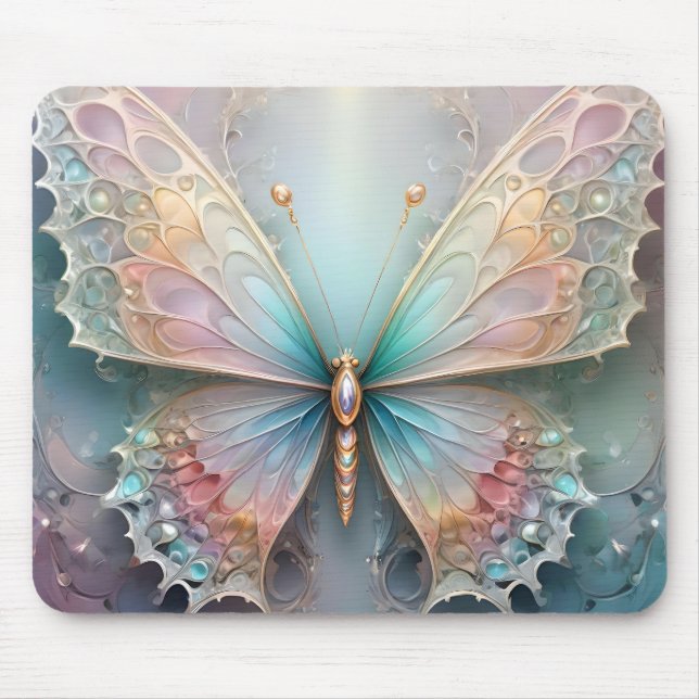Tapis De Souris Chuchotements de couleur : Papillon fractal pastel (Devant)