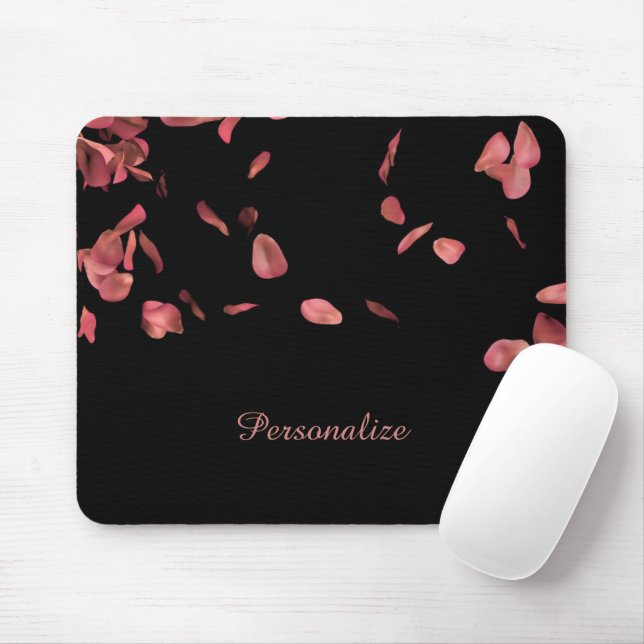 Tapis De Souris Chute des pétales rose sur le noir Personnaliser (Avec souris)