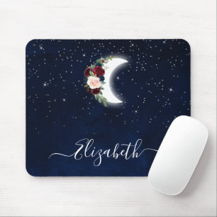 Tapis De Souris Ciel aquarelle céleste fleurs lune étoiles