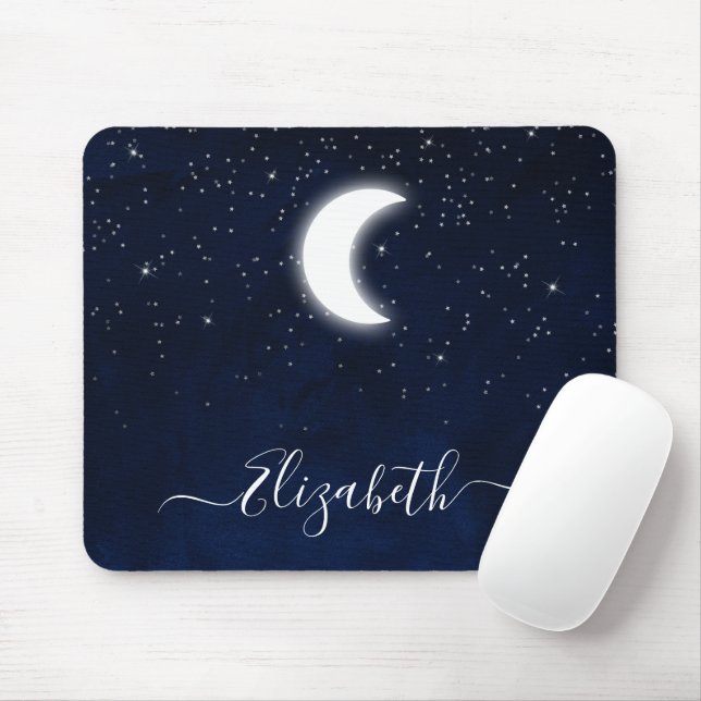 Tapis De Souris Ciel aquarelle Lune céleste Etoiles  (Avec souris)