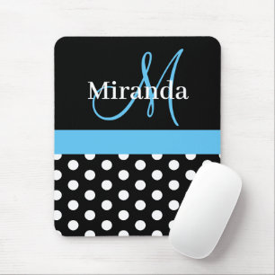 Tapis De Souris Ciel Bleu Noir Polka Point Monogramme Souris Pad