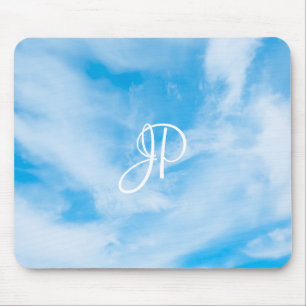 Tapis De Souris Ciel bleu tendance Nuages blancs Monogramme manusc