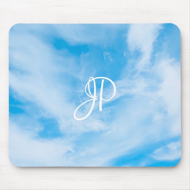 Tapis De Souris Ciel bleu tendance Nuages blancs Monogramme manusc (Devant)