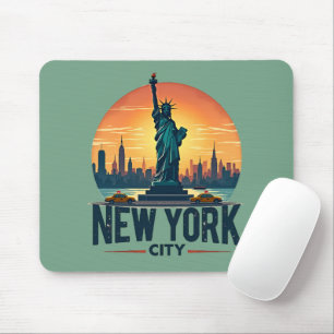 Tapis De Souris Ciel de New York rétro avec la Statue de la Libert