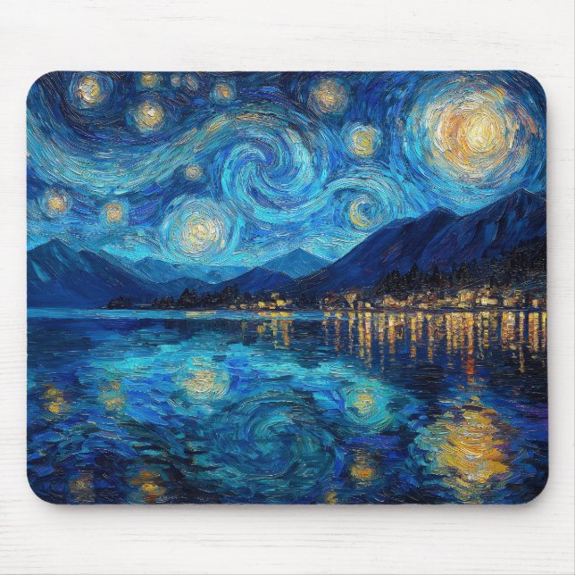 Tapis De Souris Ciel nocturne côtier inspiré de Van Gogh (Devant)