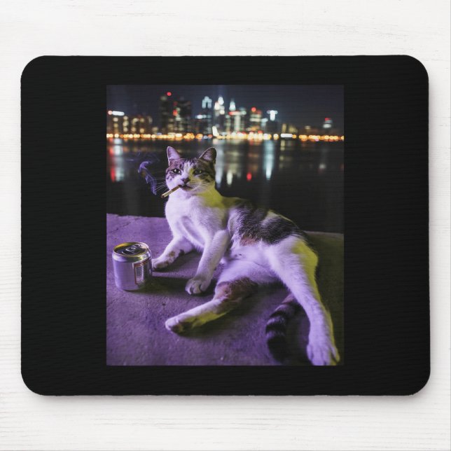 Tapis De Souris Cigarette Kitten Drôle Fumer Chat Mème Bra Stupide (Devant)