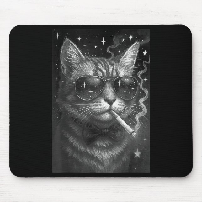 Tapis De Souris Cigarette Kitten Drôle Fumer Chat Mème Bra Stupide (Devant)