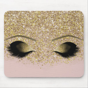 Tapis De Souris Cils de Maquillage Moderne Pailletés Rose et Or