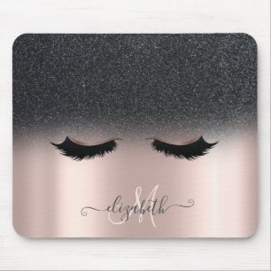 Tapis De Souris Cils Faux Adorables Noir Paillettes Ombre Rose Dor