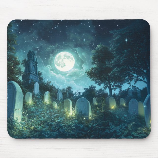 Tapis De Souris Cimetière éffrayant enchanté (Devant)
