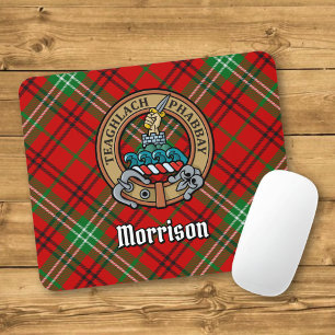 Tapis De Souris Cimier de Clan Morrison sur tartan rouge