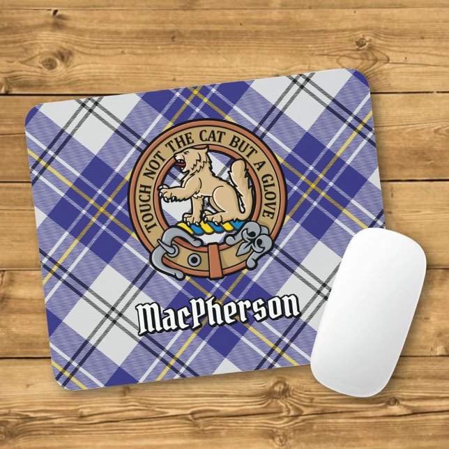 Tapis De Souris Cimier du clan MacPherson sur tartan bleu de soiré (Créateur téléchargé)