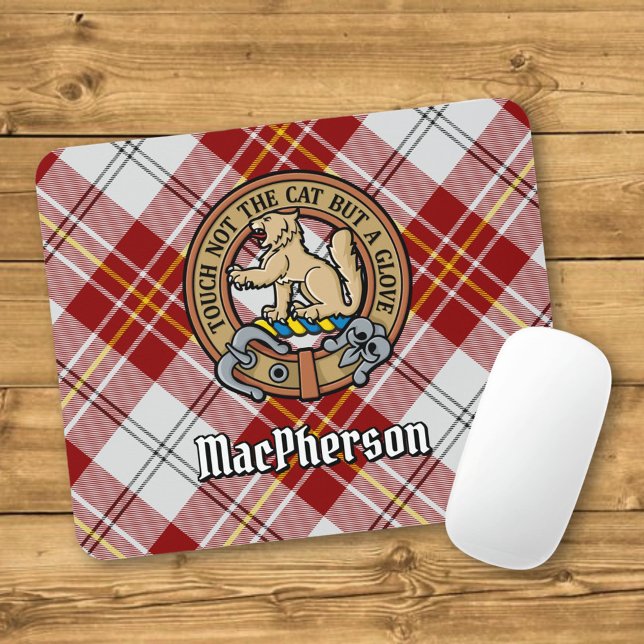 Tapis De Souris Cimier du clan MacPherson sur tartan de robe rouge (Créateur téléchargé)