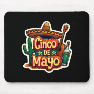 Tapis De Souris Cinco De Mayo Cactus Mexicain Chapeau Guitare Fête