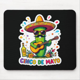 Tapis De Souris Cinco de mayo drôle de cactus mexicain lunettes de
