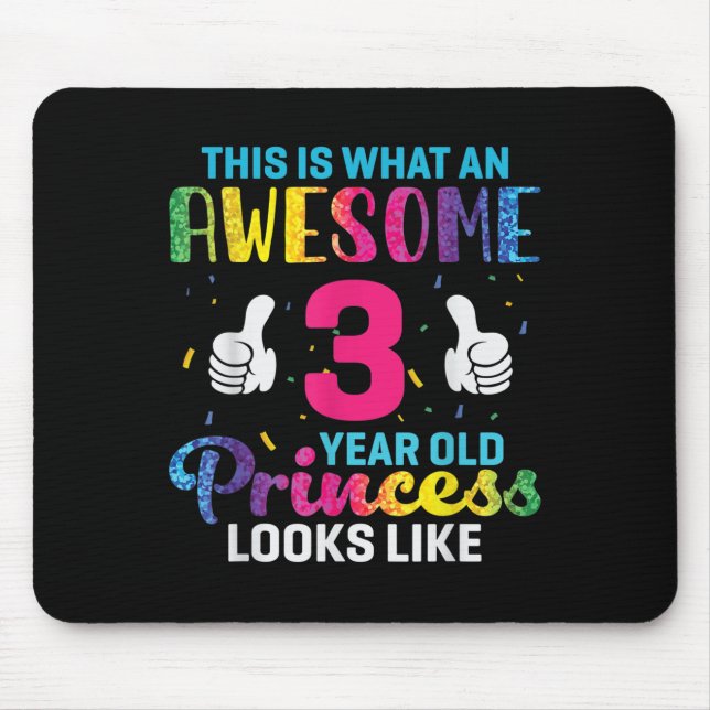 Tapis De Souris Citation d'anniversaire de la princesse âgée de 3  (Devant)