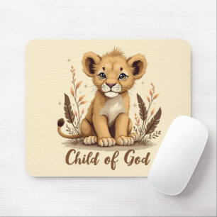 Tapis De Souris Citation d'art chrétien sur un adorable lionceau
