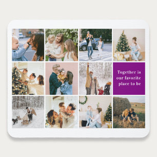 Tapis De Souris Citation de famille Collage Photo Violet