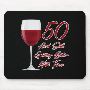 Tapis De Souris Citation de fête d'anniversaire Verre à vin 50 ans
