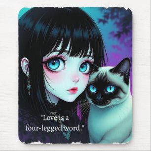 Tapis De Souris Citation de fille anime et chat siamois 