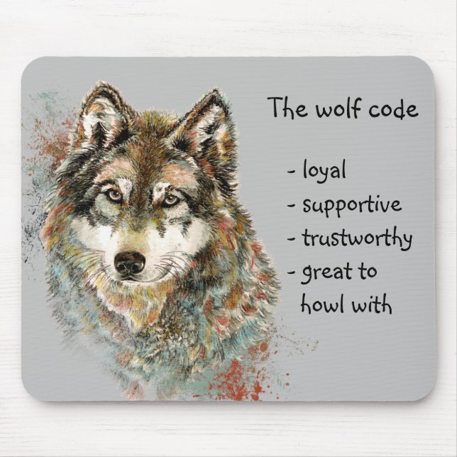 Tapis De Souris Citation du code du loup d'aquarelle, loups Animau (Devant)