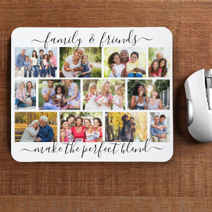 Tapis De Souris Citation Famille et amis 12 Photo Collage Blanc