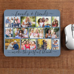 Tapis De Souris Citation famille et amis 12 Photo Collage bleu<br><div class="desc">Créez votre propre photo collage mousepad avec citation de famille dans une typographie de script élégante. Le modèle photo est mis en place pour vous d'ajouter 12 de vos photos préférées, qui sont affichées dans une grille de maçonnerie moderne de photos de paysages et de portraits. Le dicton dit "famille...</div>