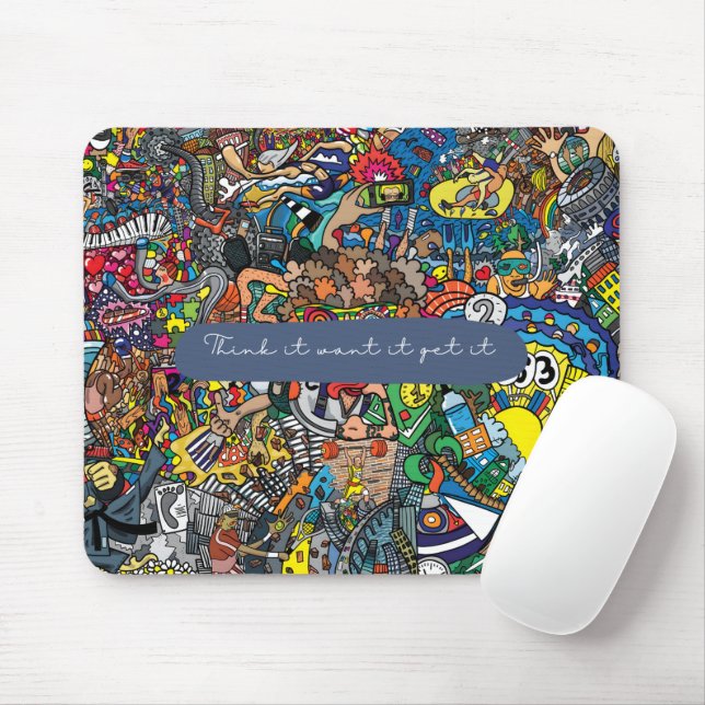 Tapis De Souris Citation Motivationnelle Art Doodé Bleu (Avec souris)