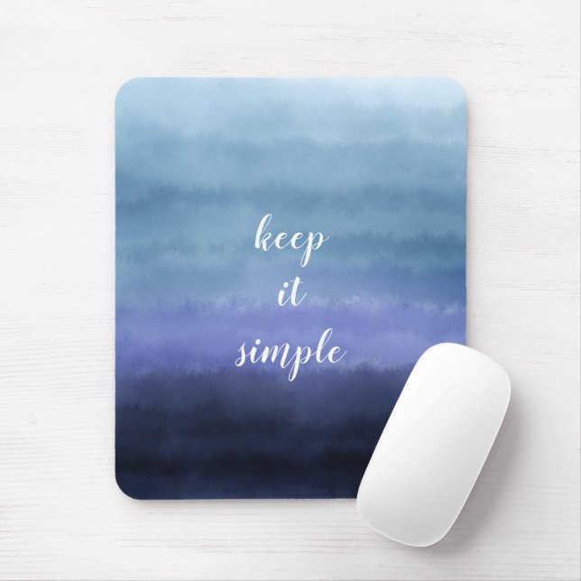 Tapis De Souris Citation Simplicité Moderne Aquarelle Bleu Violet (Avec souris)