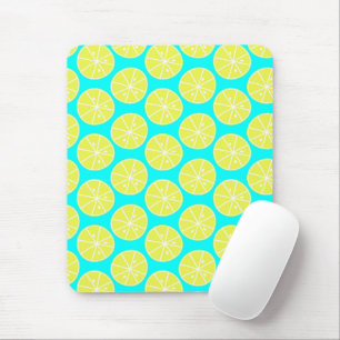 Tapis De Souris Citron tranché sur fond bleu