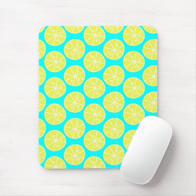 Tapis De Souris Citron tranché sur fond bleu (Avec souris)