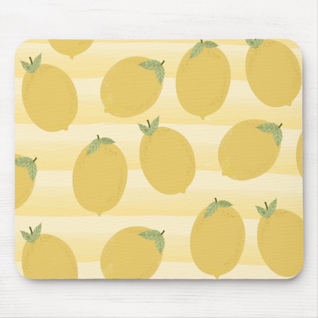 Tapis De Souris Citrons jaunes Été Fruit Aquarelle Rayure (Devant)